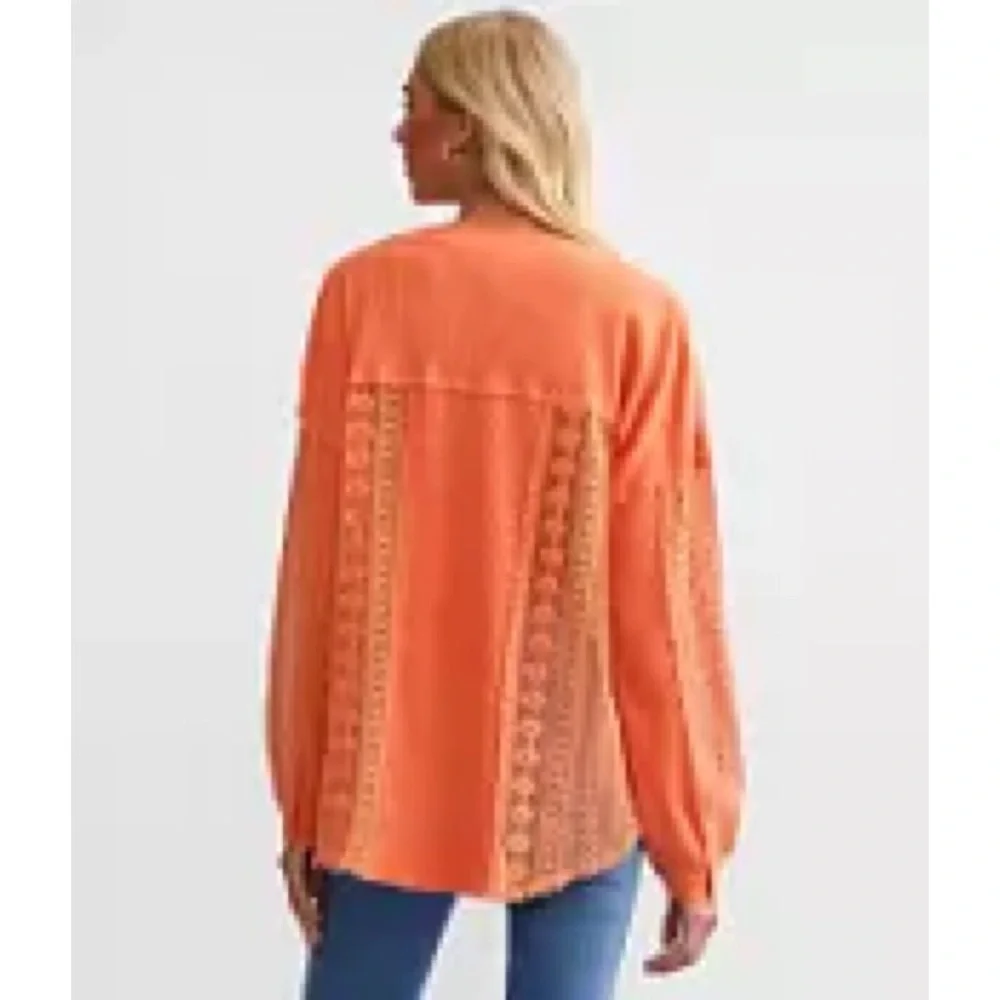 Daytrip Crochet Pieced Floral Orange Knit Top NEW - Picture 2 of 5